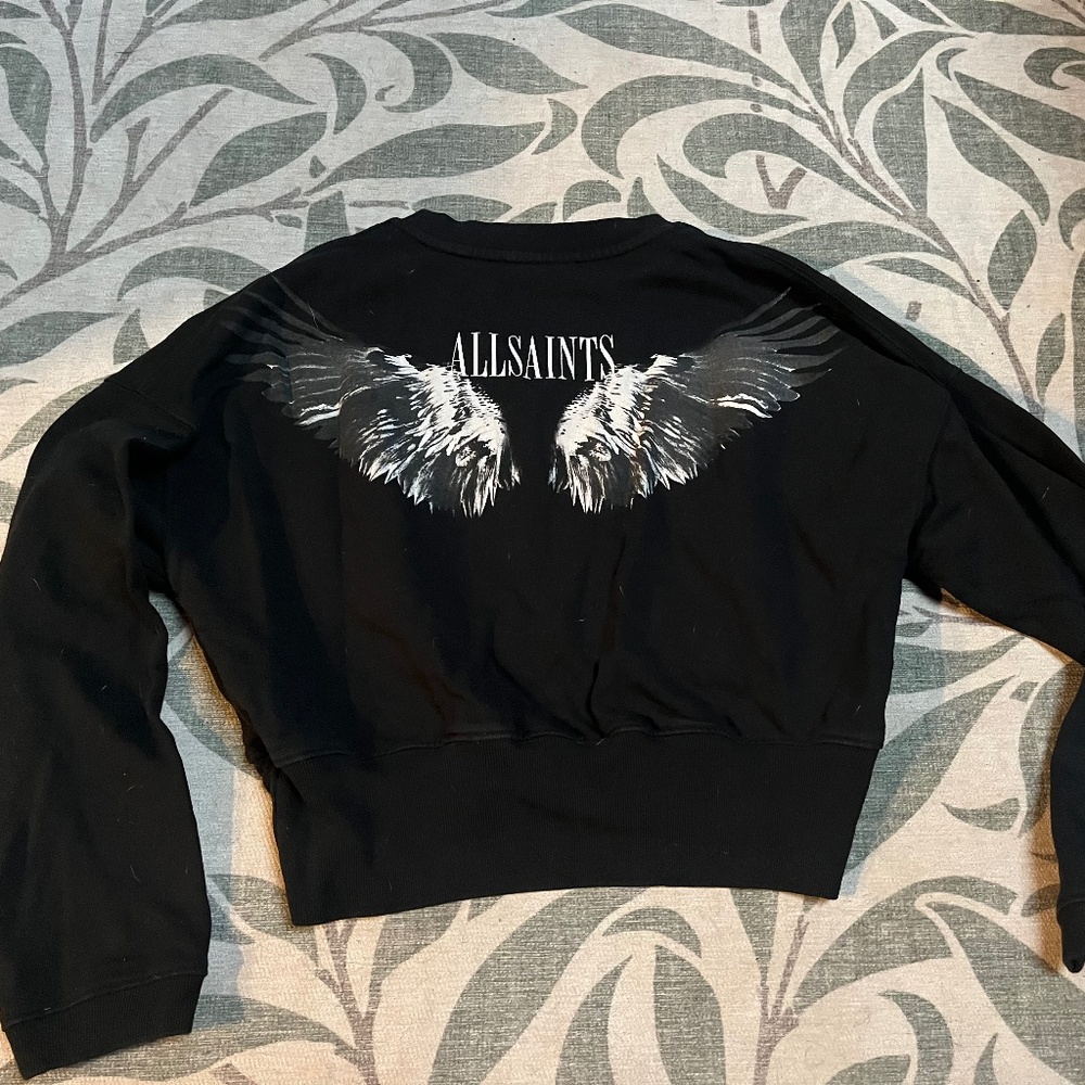 AllSaints Black Wing Graphic Sweatshirt Size S Cropped